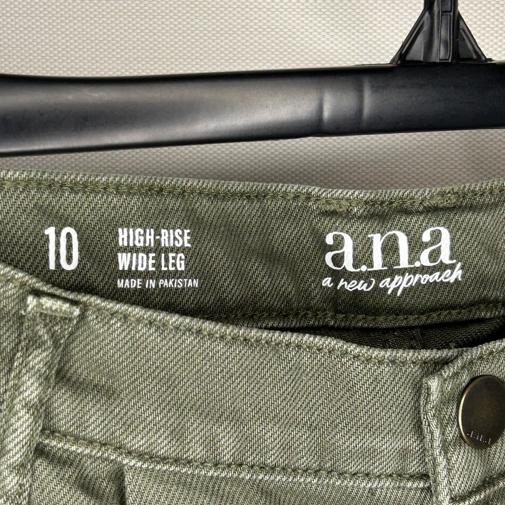 A.N.A A New Approach High Rise Wide Leg Pants Oregano Green 10 NWT Boho Minimal - Picture 4 of 10